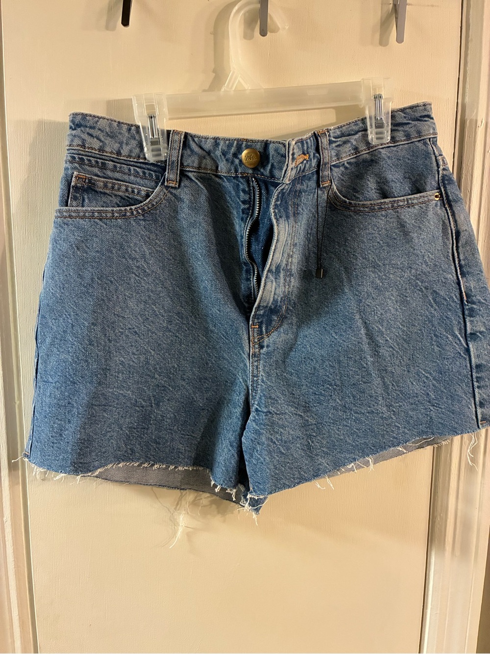 Zara High Rise Denim Shorts Size 8 Light Blue Cut Offs Raw Hem